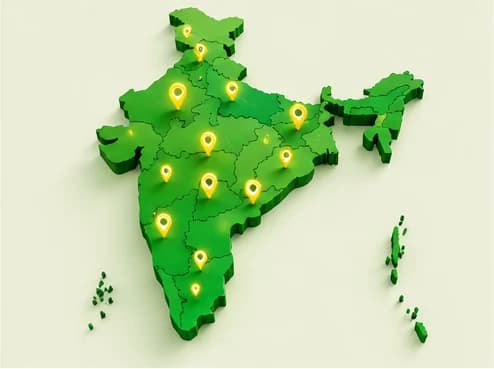 Illustrative map of India with location markers  not verified GIS data